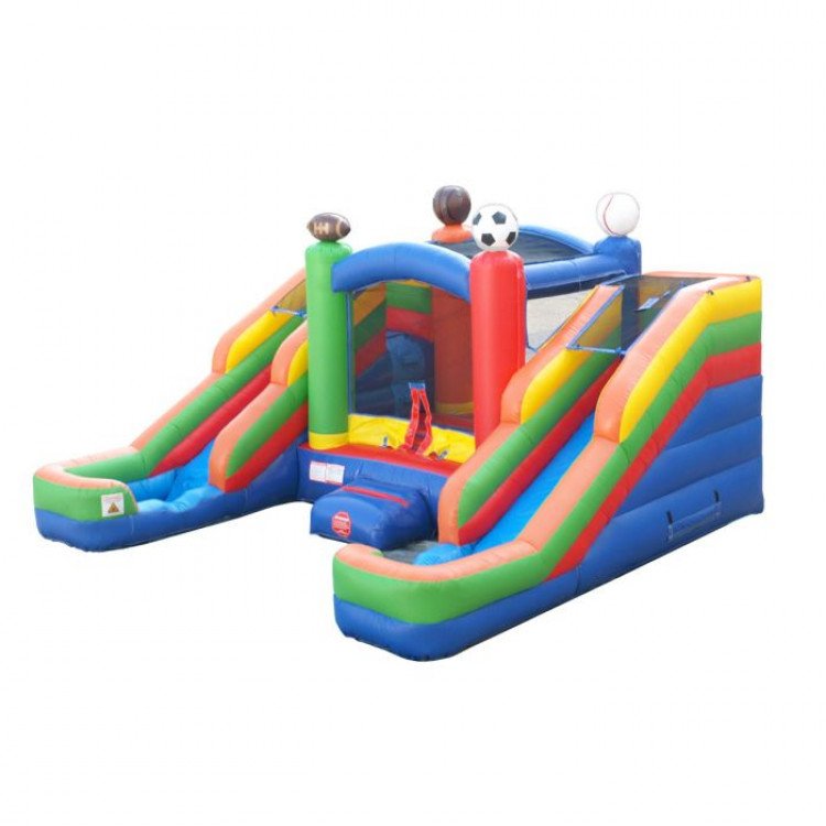 4 Sports Inflatable Double Water Slide Bounce House with Po All