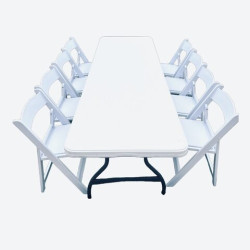 8' RECTANGULAR TABLE WITH 8 RESIN CHAIRS